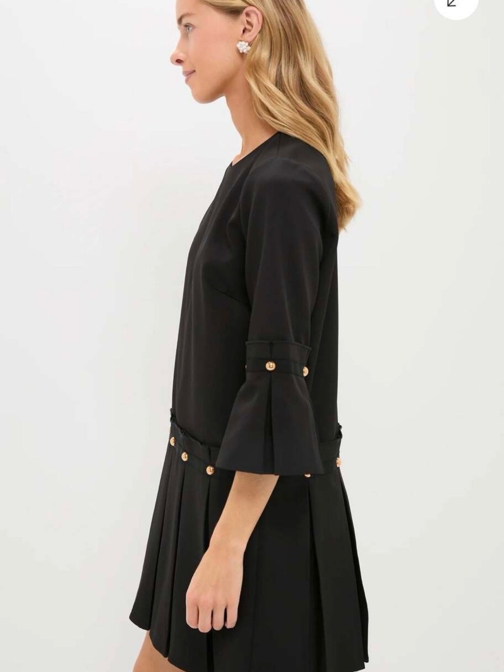 Tuckernuck Black Pleated A-Line Dress with Gold Studs - Picture 2 of 9